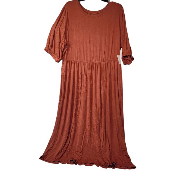 Amazon Essentials Women's Crewneck Short Sleeve Knit Midi Dress Caramel XX-Large - Picture 1 of 10